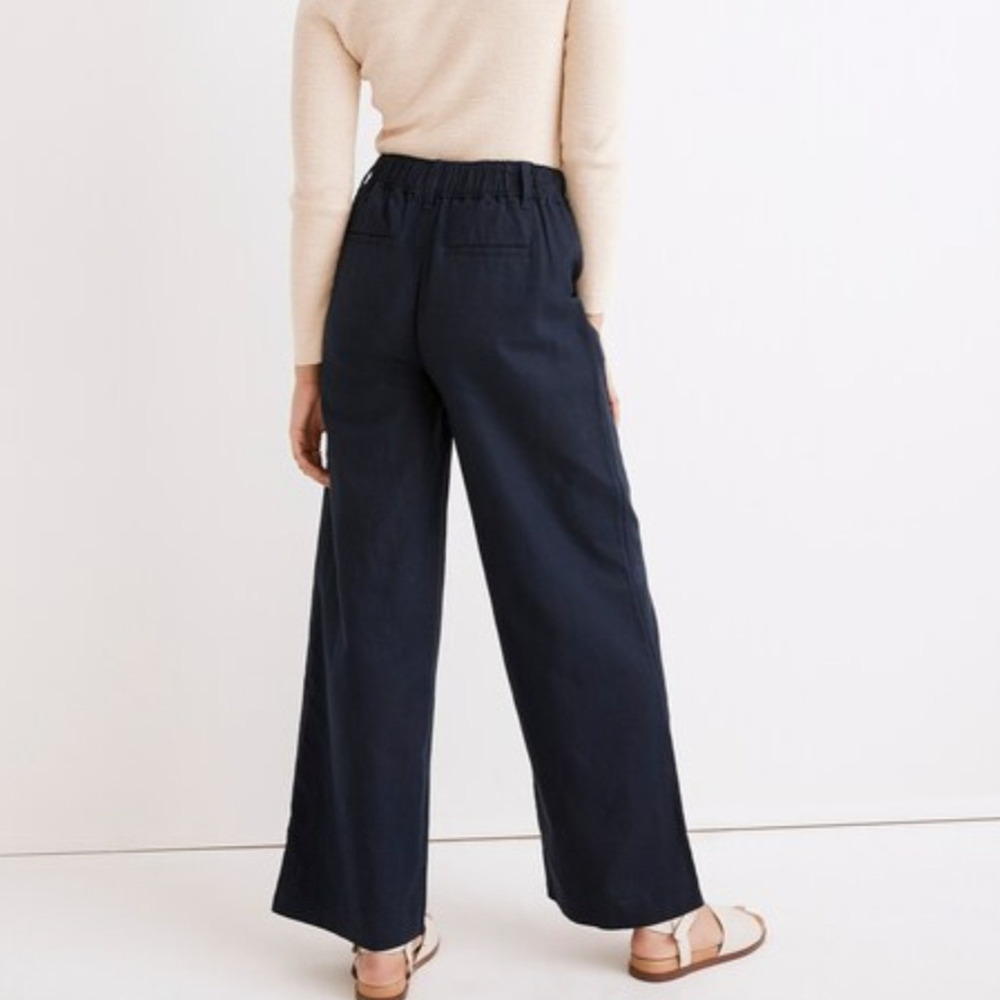 Madewell Tall Cotton Linen Pleated Wide Leg Pants Navy Blue Indigo Spring 2T 2 - Picture 2 of 10